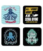 Whats Your Kick Scuba Diving Born To Alive Deep Into The Sea Quotes Printed Set of 4 Coaster With Metal Stand