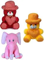 KT KASHISH TOYS Toys soft red dot, yellow dot with pink elephant for gift (25-30cm) (Multicolor)