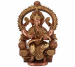 Idol Collections Gold Brass Ganesha Ganesh Murti Statue Writing Om Namaha Shivaya, New Year Diary Executive Office 2023, 25 X 19 Cm