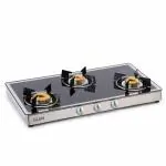 Glen 1038 GT FBM Mirror Finished Glass LPG Gas Stove With High Flame Forged 3 Brass Burner