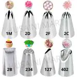 Husaini Mart Stainless Steel Silver Diy Cream Rose Flower Piping Nozzles Cupcake Pastry Tips Nozzle Bakery Cake Decoration Tool Set (Pack Of 8)