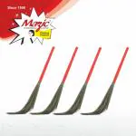 Mazic Clean Liberty Floor Broom Stick, Indian Brush Jhadu with Long Handle, Floor Broom Made of Natural Grass No Dust Broom for Home, Kitchen, Garage, Pantry, School, and Office, (Pack of 4, Red)