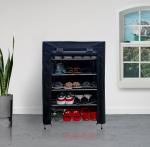 PHILOSHOP Multi-Utility Collapsible 5 Layer Metal Shoe Cabinet, Shoe Rack (Black)