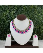 Jn Handicraft Alloy Copper-Plated Pink, Blue Jewel Set For Women And Girls