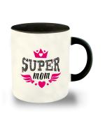 Whats your Kick Super Mom Printed Black Ceramic Coffee Mug 325 ML