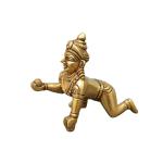 Kalarambh Brass Bal Krishna Bal Nand Idol for Home Pooja Puja Mandir Decor Showpiece Gift Item Collectible Handicraft Art - Yellow, 2 x 3.9 x 4 Inch (L x W x H)