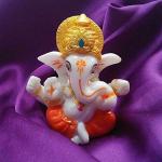 Karigaari India Lord Ganesha Statues Ganesh Ganpati Beautiful Car Dashboard Idol Figurine Showpiece Sculpture Hindu Good Luck God - Orange