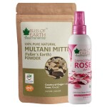 Bliss of Earth Multani Mitti Fine Powder100gm with 100ml Rose Water Best Organic And Natural Face Mask for Pimple, Acne, Smooth Skin, Chemical Free
