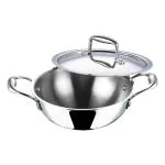 Vinod Platinum Triply Stainless Steel Extra Deep Kadhai with Lid 1.8 Litre, 20 cm | 2.5mm Thick | Kadai for Cooking | Induction Cookware | Heavy Base
