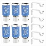 GLOXY Stainless Steel Curtain Brackets Parda Holder with Support 1 Inch Curtains Rod Pocket Butterfly Print Door and Window Curtain Holders and Rod Support Fittings ( Sky Blue 3 Pair)
