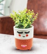Cat Face Ceramic Pot | Eco-Friendly, with Drainage Hole | 4 x 5 Inch Cute Planter for Indoor and Outdoor Use | Pack of 1