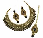 Gyaan Jewels Handmade Shop Global Brass, Alloy Necklace, Earring and Maang Tikka Set Blue, Gold (Women) Free Size