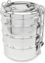 ComSaf Stainless Steel 8x4 Four Compartment Tiffin Box for Office - Indian Tradition Tiffin Box, Lunch Box 4 Tier - 8x4