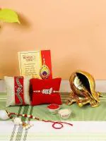 CrafVatika Rakhi for Brother with Showpiece Gift - Metal Shank Conch Tortoise, Greeting Card
