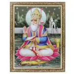 BM TRADERS Jhulelal Silver Zari Art Work Photo in Copper Gold Frame Big (14 x 18 inch)