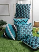 Romee Turquoise Blue Geometric Velvet Cushion Cover - Standard (Set Of 5)