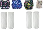 naughty bottoms Washable, Reuseable Cloth Diaper- Set of 4 Diapers, With 4 Free Dry Feel Absorbent Soaker Pads