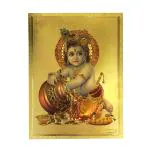 Hawai Bal Gopal 24k Gold Plated Self Adhesive Poster Sticker for Home Office Business Place Puja Ghar Worship Use SFDI00129
