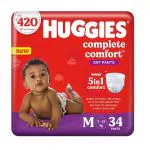 Huggies Complete Comfort Dry Pants Medium (M) Size Baby Diaper Pants, 34 count, with 5 in 1 Comfort