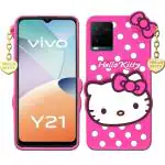 UNILORD Vivo Y21 2021 Pink Rubber Holster 3D Cute Hello Kitty Back Case Cover
