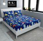 FLUFFANDFUR Nursery Kids Elastic Fitted King Size Bedsheet with 2 Pillow Cover 100x108 inch Fits Upto 8 Inches Mattress (Dinosaur):