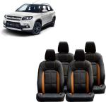 AUTO-SAFE Black, Orange Leather Car Seat Cover for Maruti Vitara Brezza Pack of 4
