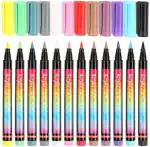 Pathos India Acrylic Paint Pens Brush Tip, 12 Basic Colors Acrylic Paint Markers. Set for Rock Painting, Calligraphy, Scrapbooking, Brush Lettering, Card Making, Sketching, Black Paper, DIY Photo Album