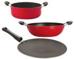Nirlon 3 pcs of Red and Black Non-stick Aluminium Kitchen Cookware Utensil Gift Set, Standard