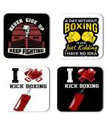 Whats Your Kick Boxing I Kick Boxing Quotes Printed Set of 4 Coaster With Metal Stand