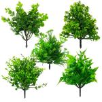 Dekorly Artificial Mix Green Grass Fake Outdoors Plant Bushes Decor Faux Greenery Shrubs For Outdoor And Indoor, Artificial Shrubs Stems | Height- 7Inches (Multi-5)
