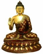 Kalakrithi Religious Metal Sitting Buddha Statue on Lotus with Blessing Hands 73.66 x 38.1 cm