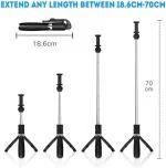 WOLF MAGIC 180-700 mm Foldable And Wireless Mini Tripod Extendable Selfie Stick For Mobile (Black)