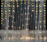 SpecialYou.in Net curtains with LED Lights and Star Bunting in Christmas decoration item kit- 9 items