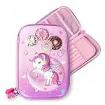 AMP Pencil Pouch Unicorn Art Canvas Pencil Box Unicorn Art Canvas Pencil Box (Set of 1, Pink)