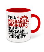 Whats Your Kick Engineering Theme I m Mechanical Engineer My Level Of Sarcasm Design Printed Red Ceramic Coffee and Tea Mug 325 ML