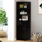 Kawachi Wooden Living Room, Bedroom Corner Cabinet with Drawer Trianguler Side Storage Rack Book Shelf