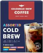 Colombain Brew Coffee Arabica Assorted Original, Vanilla, Hazelnut, Mint, Cinnamon, Cold Brew 05 Brew Bags, 20 Cups