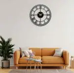 AUROMIN THE ART OF INGENUITY Designer Stylish Metal Wall Clock For Living Room, Antique,Big size (Style 3, 50 Cm) (Black)