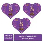 Cadbury Dairy Milk Silk Valentine Hearts and Roses Valentine Heart Shaped Chocolate Box Bars | Pack of 3 X 135g each