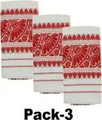 SENEHI_Handloom Polycotton 180 GSM Assamese Gamcha/Gamosa (Pack of 3), use as Scarf/Towel/for Felicitation/Gift (Size: 48 inch x 22 inch)