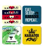 Whats Your Kick East Sleep Kabaddi Repeat Printed Set of 4 Coasters With Beautiful Metal Stand