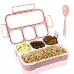 DUEWELL Leak Proof 4 Compartment Lunch Box Reusable Microwave Freezer Safe with Spoon