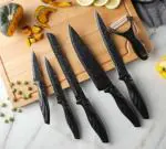 ECOVISTA 6 pcs kitchen knife set with covers, high carbon stainless steel black colour coated chef knife i utility knife i sontuku knife i bread knife i utility knife i paring knife (black) 1pc