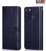 SCARDY OPPO F7 BACK COVER / LEATHER FLIP COVER / BLUE COLOR