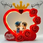 Elegant Lifestyle Love Couple Statue with Music & Light for Home Decorative Showpiece Red