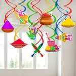Zyozique Happy Holi Decoration Swirls Hangings, Holi Festival Hanging Swirls, Happy Spring Indian Color Festival - Holi Decoration Items (Pack Of 9)