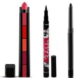 Toroka Women Face Makeup Combo (5 In 1 Red Matte Creamy Lipstick, 1 Long Lasting Eyeliner, 1 Black Kajal)