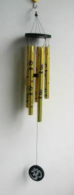 TEJ GIFTS Feng Shui Metal Wind Chime with Om Printed 5 Pipes for Positive Energy, Decorative Outdoor/Indoor Hanging Bells, Good Luck Chimes for Home/Balcony Decoration(Golden, Medium)
