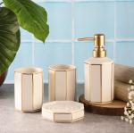 The Decor Mart Black Pore and Slate Bath Accesssory Set (Dispenser- 7x7x20 cms, Soap Holder- 12x12x3 cms, Holder (1)- 6x6x10 cms, Holder (2)- 6x6x10 cms)