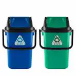 Polyset Plastic Swing Flap Leo Dustbin for Home and Office 8 Ltr, Dry Waste and Wet Waste Dustbin Green & Blue, Medium Size